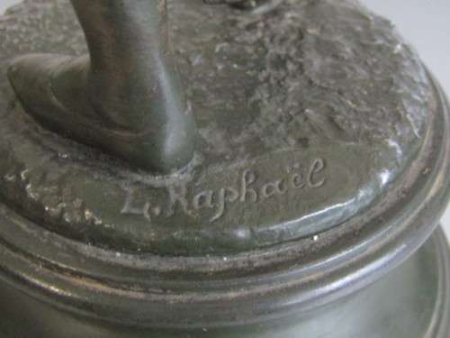 Large vintage French Spelter Statue "Raphael" , Signed, on wooden base, excellent, 44cm high