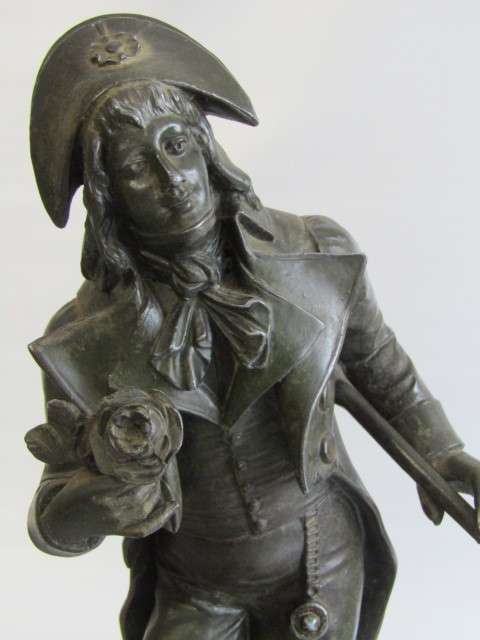 Large vintage French Spelter Statue "Raphael" , Signed, on wooden base, excellent, 44cm high