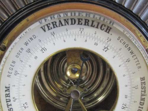 Large wood mounted vintage German Barometer or Hydrometer, 1960's, excellent and working, 26cm