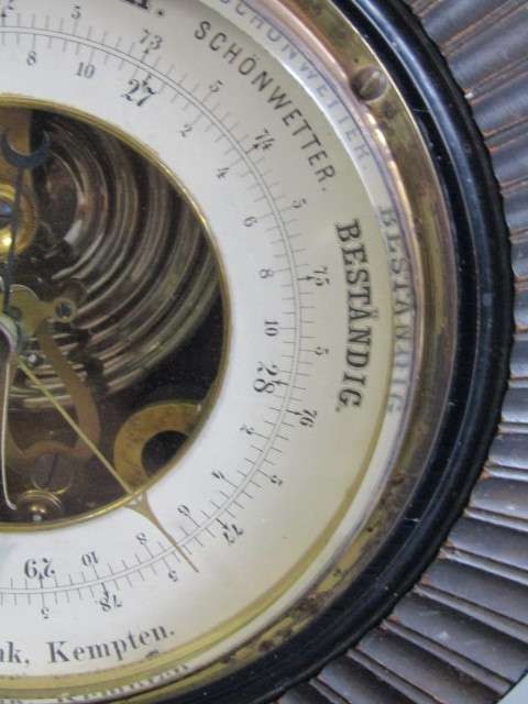 Large wood mounted vintage German Barometer or Hydrometer, 1960's, excellent and working, 26cm