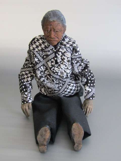 Rare hand made Nelson Mandela Doll with Clay Head, Hands and Feet, filled Suede  Body, Stamped,41cm