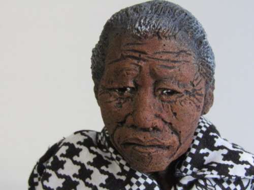 Rare hand made Nelson Mandela Doll with Clay Head, Hands and Feet, filled Suede  Body, Stamped,41cm
