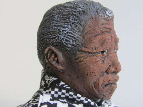 Rare hand made Nelson Mandela Doll with Clay Head, Hands and Feet, filled Suede  Body, Stamped,41cm