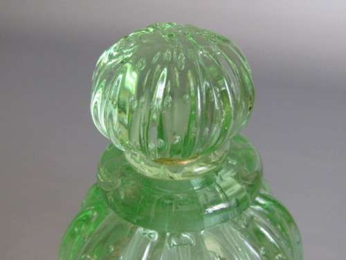 Vintage original 3 piece Murano Green art Glass Dressing Table set with bubble inclusions, 15cm