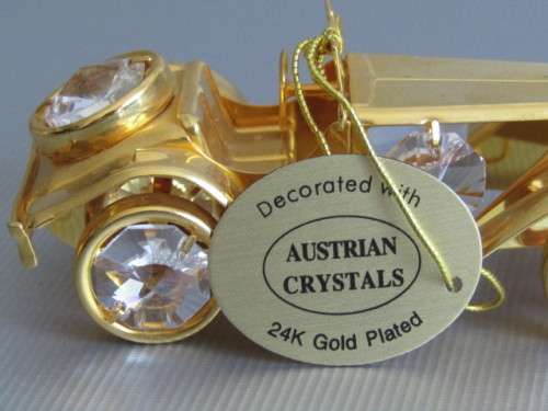 Collection of 8 vintage 24k Gold Plated Ornaments with natural Austrian Crystals, excellent, 10cm
