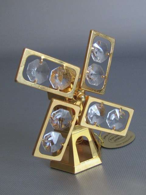 Collection of 8 vintage 24k Gold Plated Ornaments with natural Austrian Crystals, excellent, 10cm