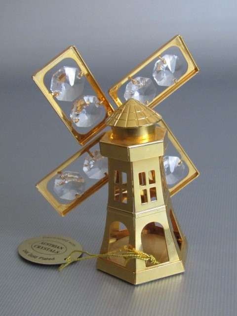 Collection of 8 vintage 24k Gold Plated Ornaments with natural Austrian Crystals, excellent, 10cm