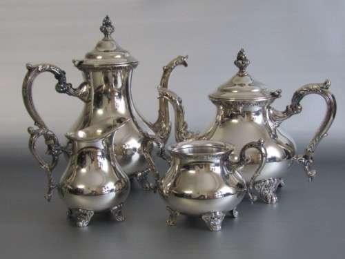 Vintage 4 piece Galleon silverplated Tea and Coffee serving Set, large Pots 25cm