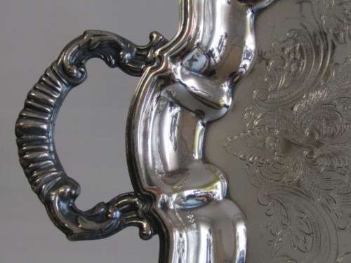 Large vintage silverplated Tray on Ball Feet, excellent condition, 46cm x 37cm excluding handles