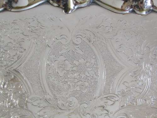 Large vintage silverplated Tray on Ball Feet, excellent condition, 46cm x 37cm excluding handles
