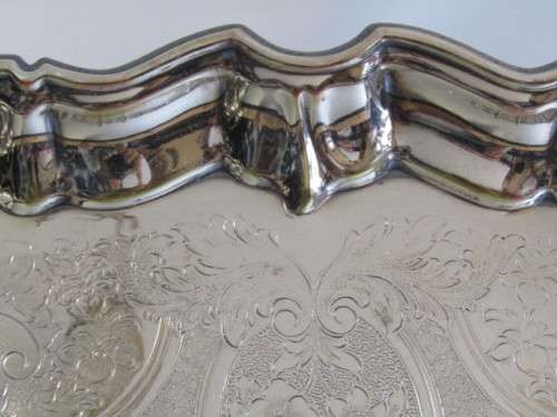 Large vintage silverplated Tray on Ball Feet, excellent condition, 46cm x 37cm excluding handles
