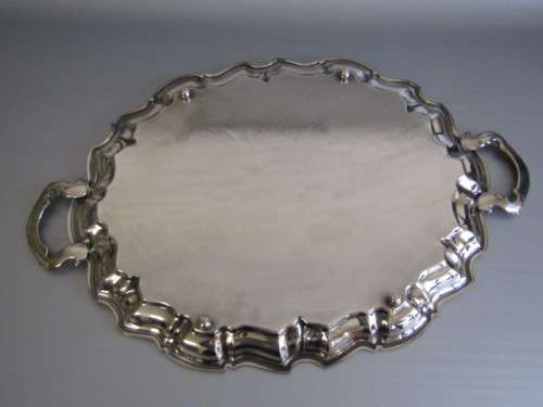 Large vintage silverplated Tray on Ball Feet, excellent condition, 46cm x 37cm excluding handles