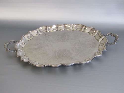 Large vintage silverplated Tray on Ball Feet, excellent condition, 46cm x 37cm excluding handles