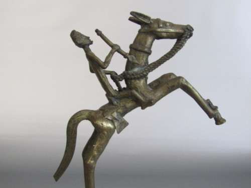 Pair of large hand made solid brass statues "Men on Horseback", excellent condition, 31cm tall