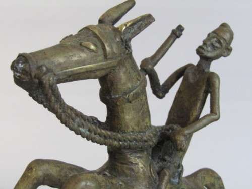 Pair of large hand made solid brass statues "Men on Horseback", excellent condition, 31cm tall