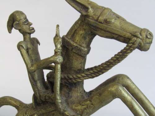 Pair of large hand made solid brass statues "Men on Horseback", excellent condition, 31cm tall