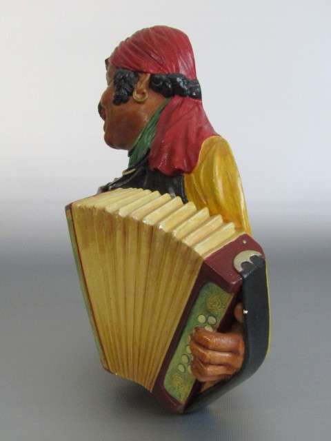 Original 1970 Bossons Chalkware Wall Hanging sculpture "Romany Accordion Player", large 23cm x 25cm