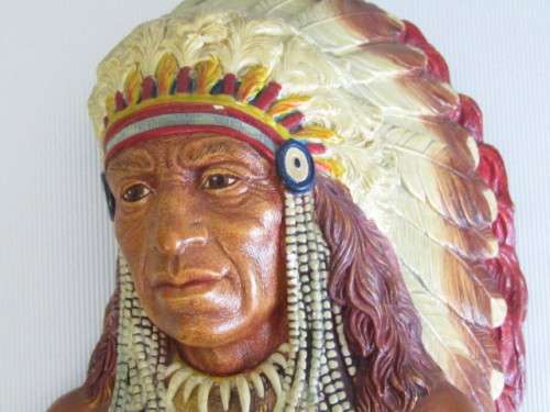 Original 1960 Bossons Chalkware Wall Hanging sculpture "Indian Chief", large 13cm x 25cm