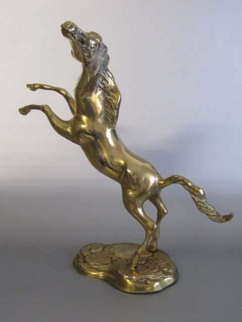 Large vintage solid Brass Ornament of a Rearing Horse in excellent condition, 37cm high