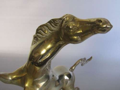 Large vintage solid Brass Ornament of a Rearing Horse in excellent condition, 37cm high
