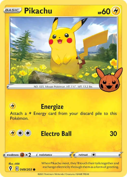 Pokemon Trading Cards - TCG - Pikachu 049/203 - Trick Or Trade - Evolving Skies - NM