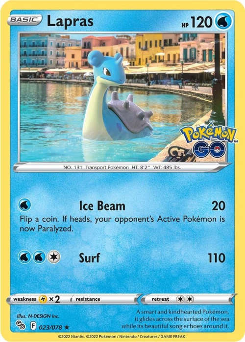 Pokemon Trading Cards - TCG - Lapras - 023/078 - Holo Rare - Pokemon Go - NM