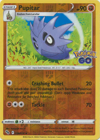 Pokemon Trading Cards - TCG - Pupitar - 038/078 - Reverse Holo - Pokemon Go - NM