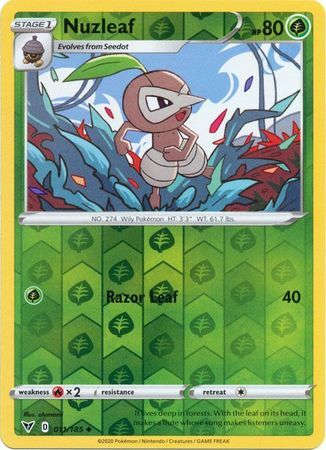 Pokemon Trading Cards - TCG - Nuzleaf - 011/185 - Reverse Holo - Vivid Voltage - NM