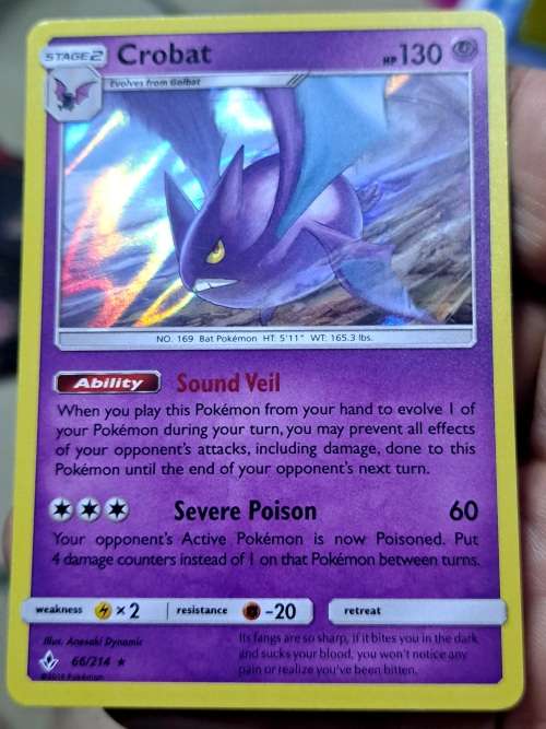 Pokemon Trading Cards - TCG - Crobat - 66/214 - Holo Rare - Unbroken Bonds - NM