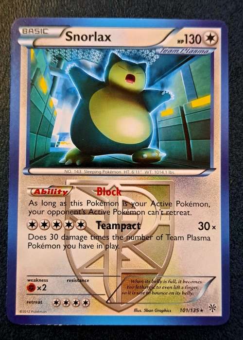 Pokemon Trading Cards - TCG - Snorlax - 101/135 - Rare - Plasma Storm - (VLP-NM)