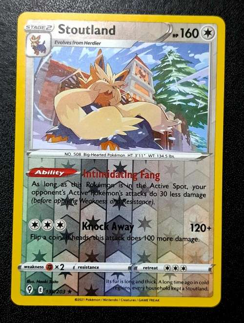 Pokemon Trading Cards - TCG - Stoutland - 135/203 - Rare Reverse - Evolving Skies - NM