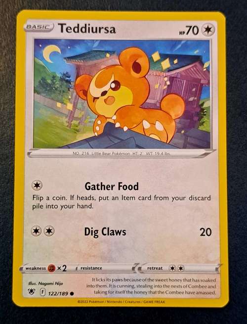 Pokemon Trading Cards - Teddiursa - 122/189 - Common - Astral Radiance - NM