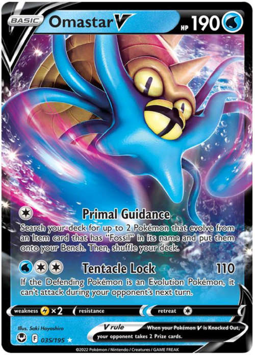 Pokemon Trading Cards - Omastar V - 035/195 - Ultra Rare - Silver Tempest (NM)