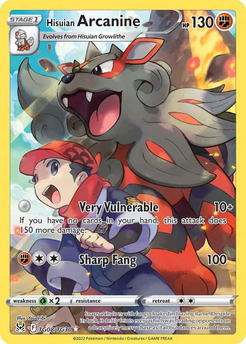 Pokemon Trading Cards - Hisuian Arcanine - TG08/TG30 - Holo Rare - Lost Origin - NM
