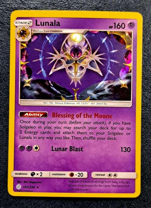 Pokemon Trading Cards - Lunala - 102/236 - Holo Rare - Cosmic Eclipse NM