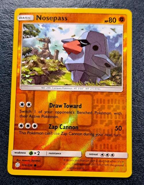 Pokemon Trading Cards - Nosepass - 106/236 - Reverse Holo- Cosmic Eclipse NM