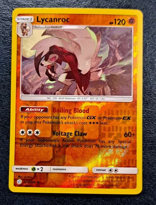 Pokemon Trading Cards - Lycanroc - 124/236 - Rare Reverse Holo - Cosmic Eclipse NM