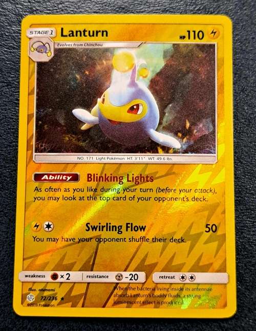 Pokemon Trading Cards - Lanturn - 72/236 - Rare Reverse Holo - Cosmic Eclipse NM