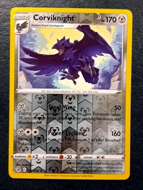 Pokemon Trading Cards - Corviknight - 190/264 - Rare Reverse Holo - Fusion Strike - NM