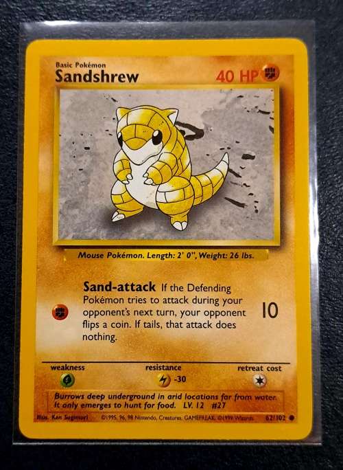 Pokemon Trading Cards - Sandshrew - 62/102 - Common - 1999 Base Set Unlimited Singles - LP/NM