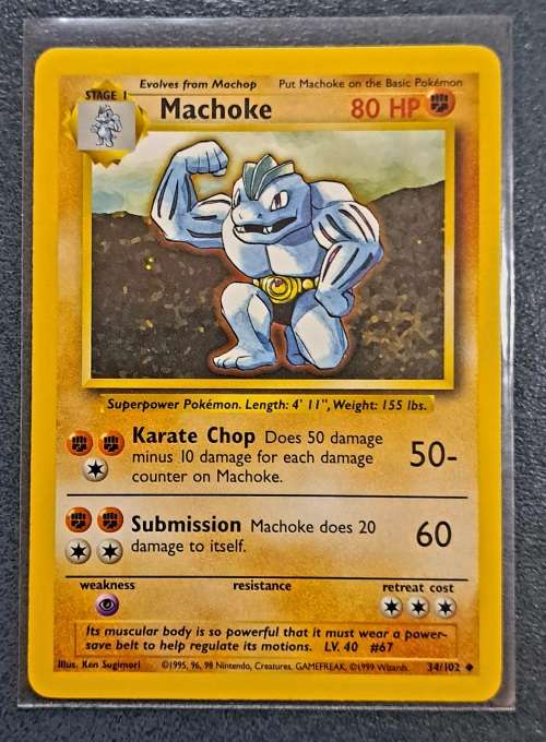 Pokemon Trading Cards - Machoke - 34/102 - Common - 1999 Base Set Unlimited Singles - LP/NM