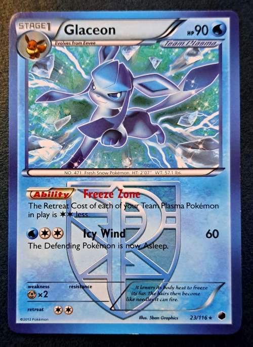 Pokemon Trading Cards - Glaceon - 23/116 - Rare - Black & White 9 - Plasma Freeze Singles - NM