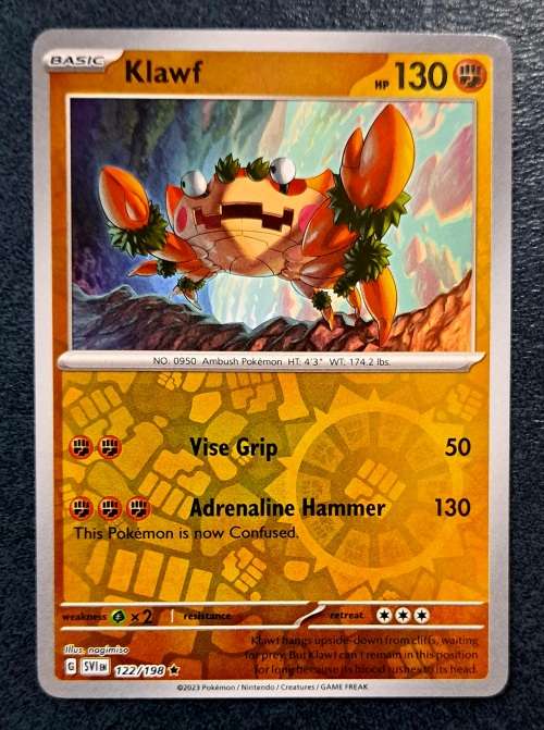Pokemon Trading Cards - Klawf - 122/198 - Rare Reverse Holo - Scarlet & Violet Base Set - NM