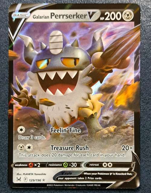 Pokemon Trading Cards -  Galarian Perrserker V - 129/196 - Ultra Rare - Lost Origin - NM