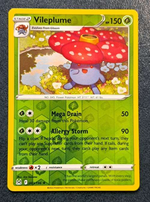 Pokemon Trading Cards -  Vileplume - 003/196 - Rare Reverse Holo - Lost Origins - NM
