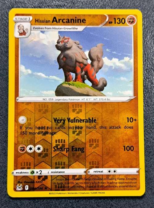 Pokemon Trading Cards - Hisuian Arcanine - 084/196 - Rare Reverse Holo - Lost Origins - NM