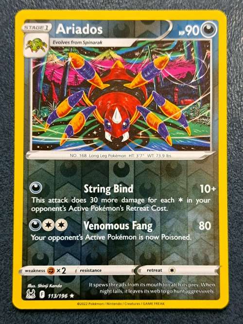 Pokemon Trading Cards - Ariados - 113/196 - Rare Reverse Holo - Lost Origins - NM