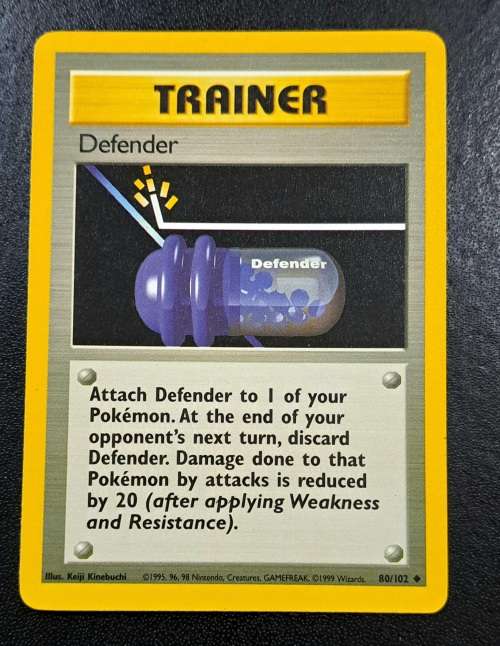 Pokemon Trading Cards - Defender - 80/102 - 1999 Base Set Unlimited Singles - LP/NM