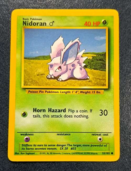 Pokemon Trading Cards - Nidoran(M)- 55/102  - 1999 Base Set Unlimited Singles - LP/NM