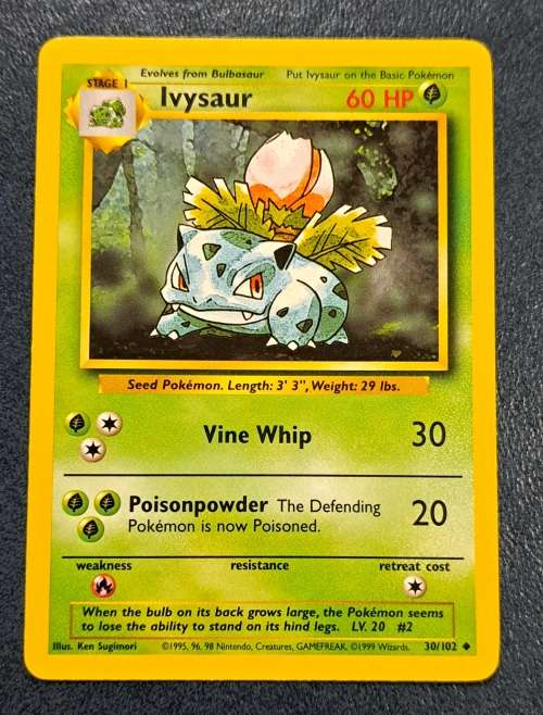 Pokemon Trading Cards - Ivysaur - 30/102  - 1999 Base Set Unlimited Singles - LP/NM